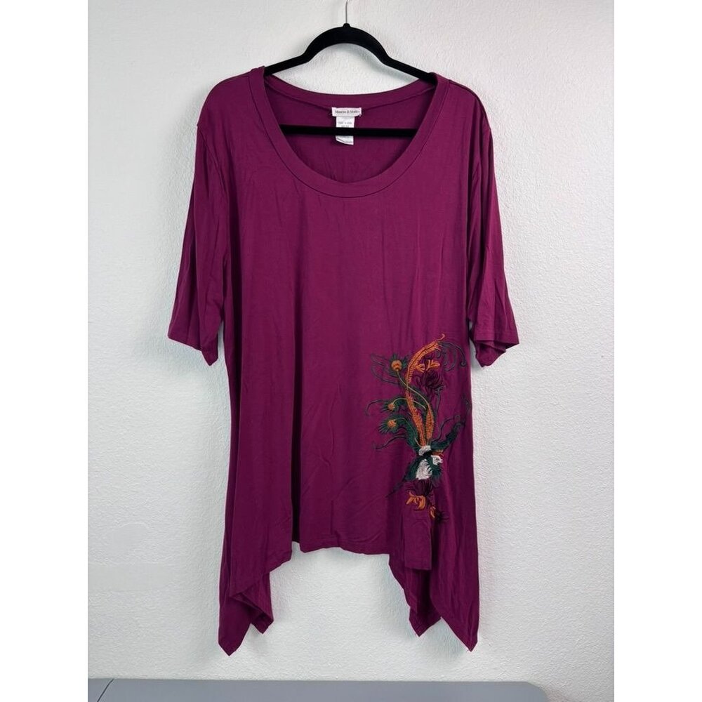 Monroe and Main women's 2X short sleeve asymmetrical hemline embroidered tunic
